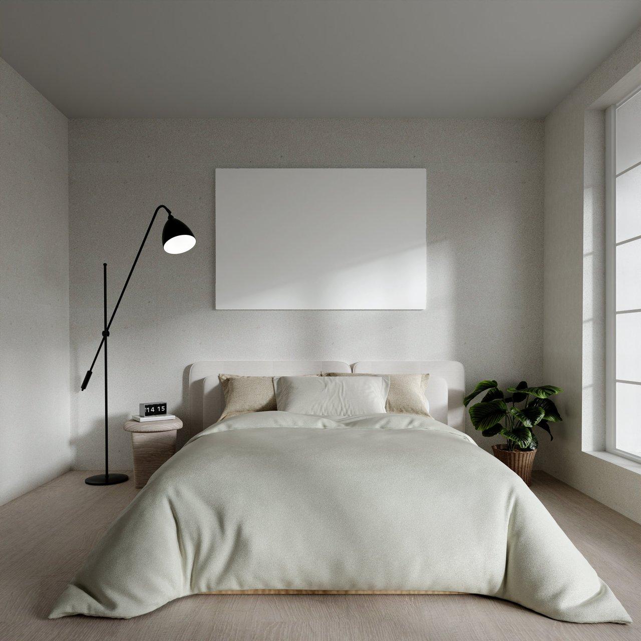 Une chambre minimaliste et chaleureuse, idéale pour déconnecter des écrans et favoriser un sommeil réparateur.